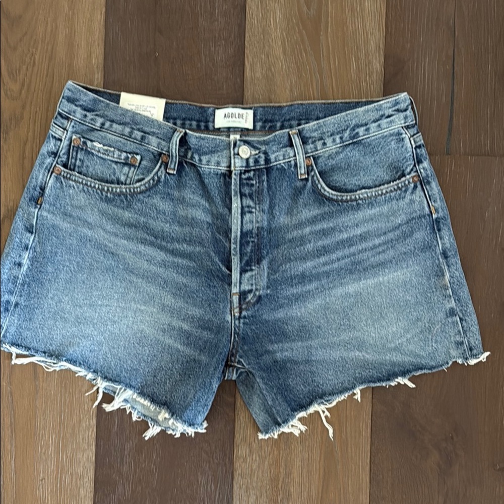 Agolde Blue Jean Shorts Distressed Cut-Offs Size 34 NWT Parker Skywave